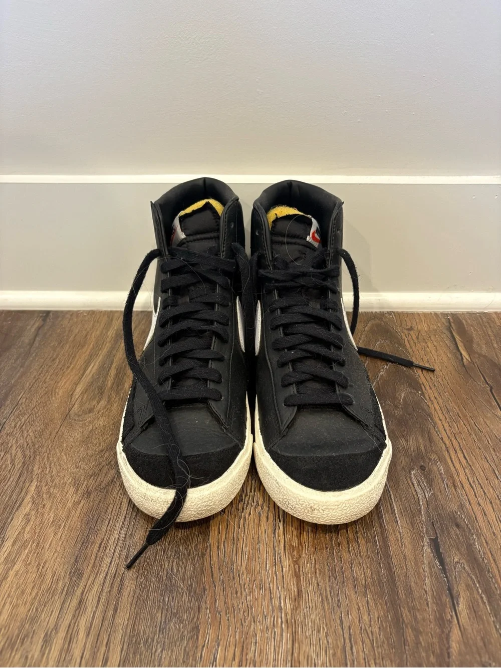Nike Blazer Black High-Top Sneakers with Cream Sole and White Swoosh